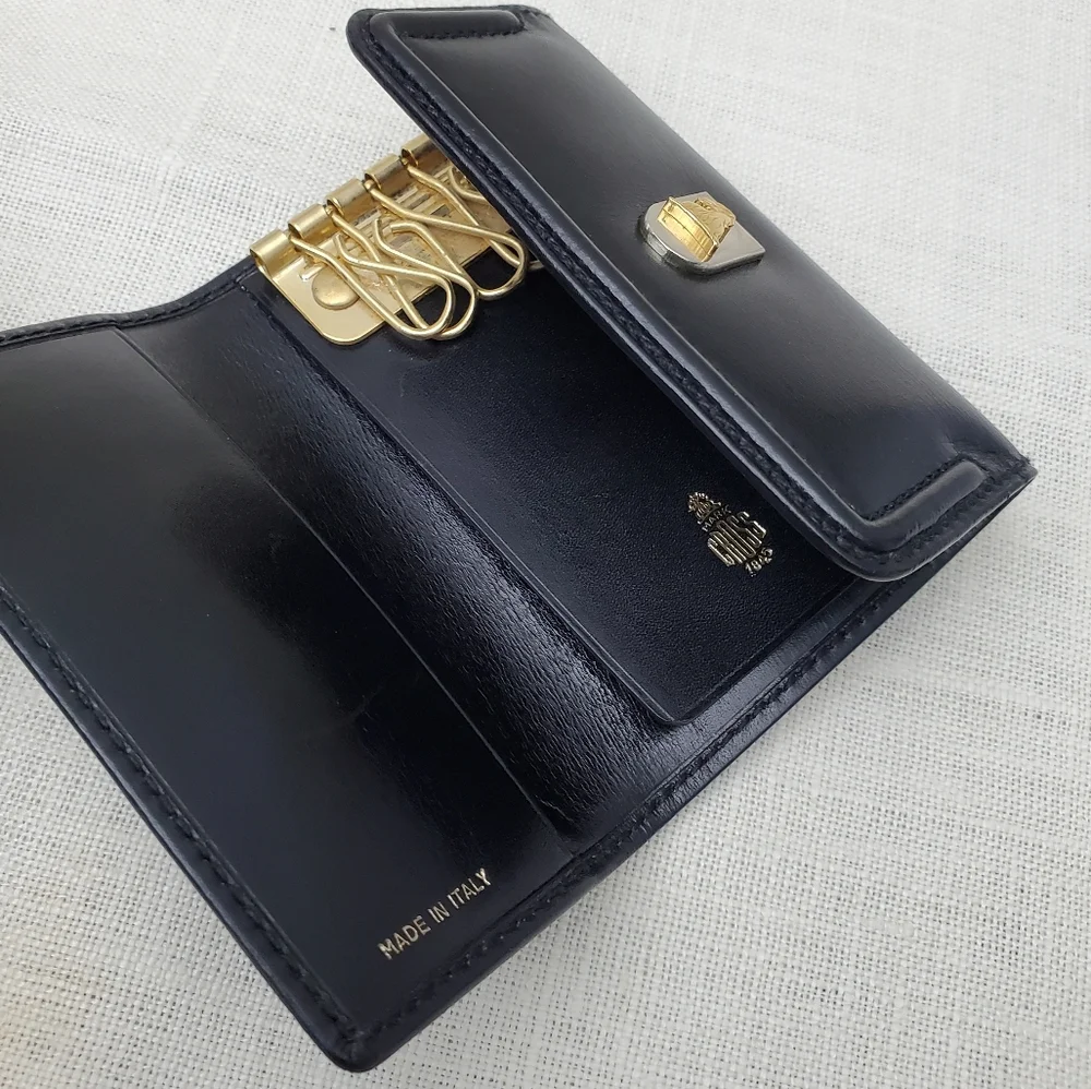Mark Cross 1845 Leather Key Case Black and Brass Key Holder
